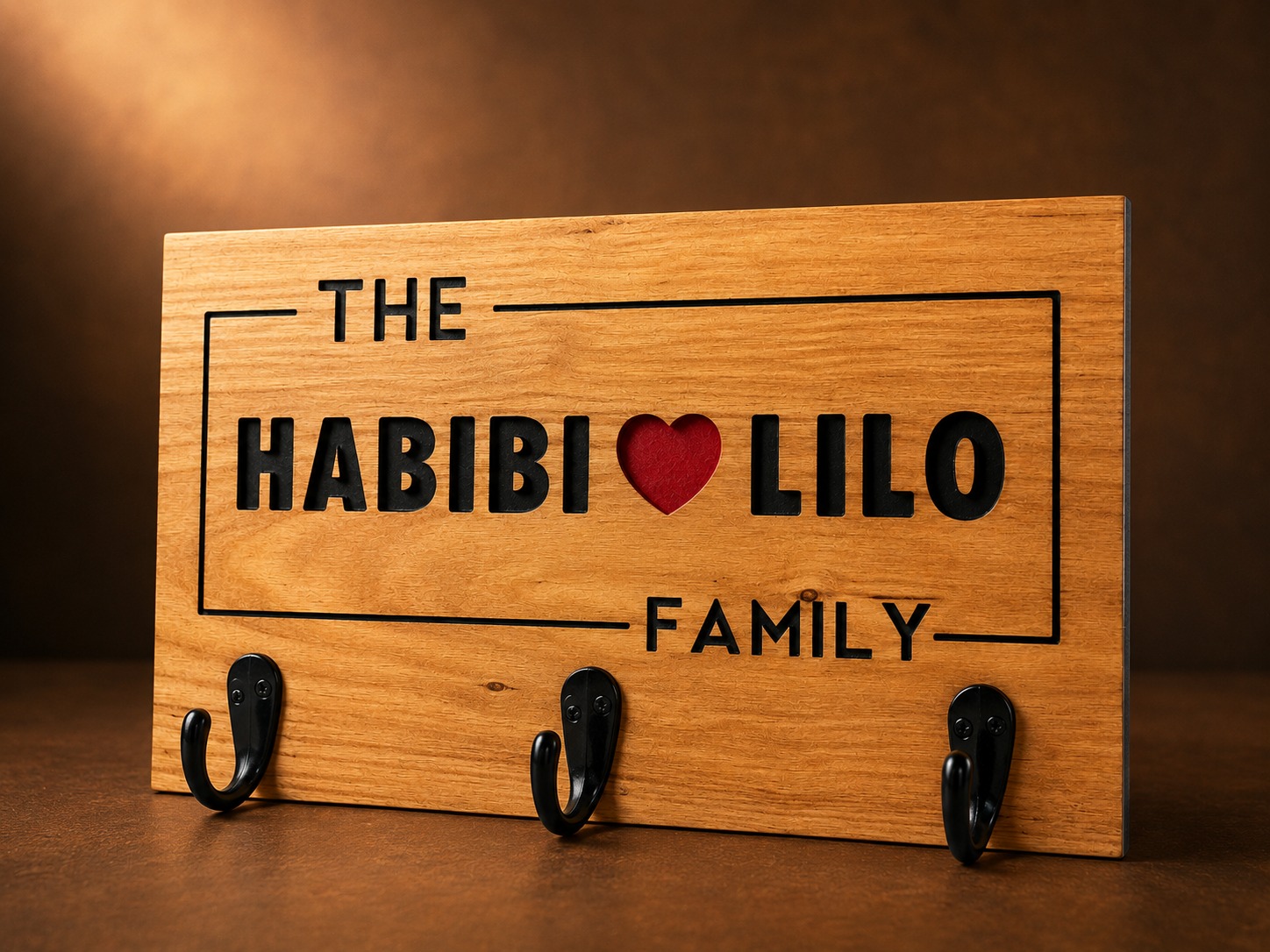 Front view of custom family key holder
